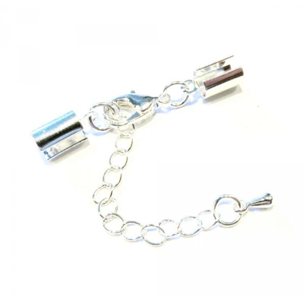 1x hellsilberfarben Klemmverschluss 35x5mm Endkappe mit Karabiner - Schmuckzubehör Endkappe - Leisure-Beads DIY