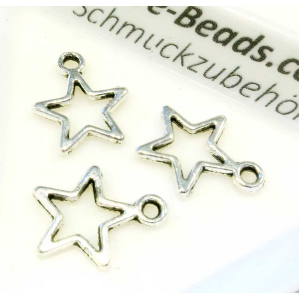 2x silberfarben Stern Anhänger 15x12mm Schmuckanhänger - Schmuckzubehör Anhänger - Leisure-Beads DIY
