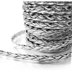 Leisure-Beads - 1m hellsilberfarben synth. Lederband 6mm geflochten flach - Schmuckzubehör