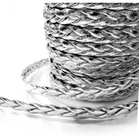 Leisure-Beads - 1m hellsilberfarben synth. Lederband 6mm geflochten flach - Schmuckzubehör