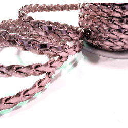 Leisure-Beads - 1m altrosa metallic PU-Lederband 7x2mm flach und geflochten - Schmuckzubehör