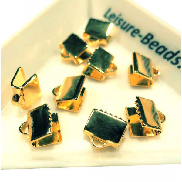 10x goldfarbene Bandklemme 7mm mit glatter Oberfläche Bandverbinder - Schmuckzubehör - Leisure-Beads DIY