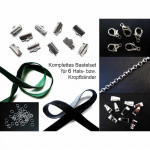 Bastelset für 13mm Halsband mit Samtband, Bandklemmen, Karabinern + Biegeringen - Schmuck Bastelset