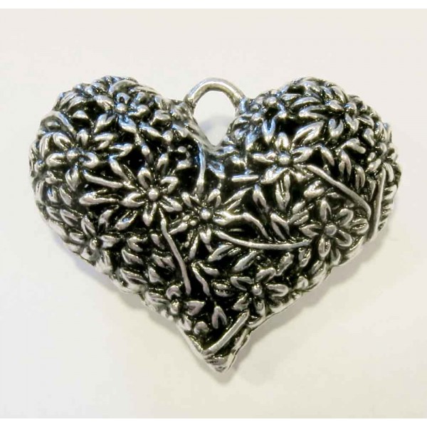 1x silberfarbenes Herz 41x32x14mm Anhänger - Schmuckzubehör - Leisure-Beads DIY