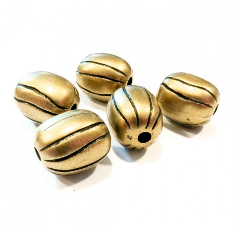 Leisure-Beads - 5x antikgoldfarbene Acryl Perlen 16x13mm gestreift - Schmuckzubehör