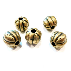 Leisure-Beads - 5x antikgoldfarbene Acryl Perlen 16x15mm gestreift - Schmuckzubehör