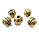 5x antikgoldfarbene Acryl Perlen 16x15mm gestreift - Schmuckzubehör