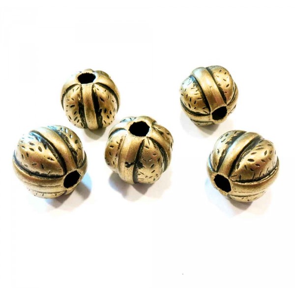 5x antikgoldfarbene Acryl Perlen 16x15mm gestreift - Schmuckzubehör - Leisure-Beads DIY