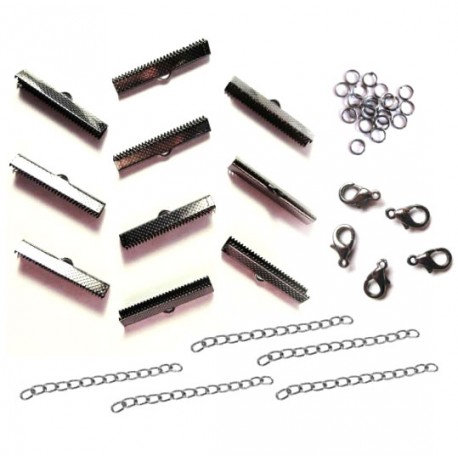 Leisure-Beads - 10 gunmetal Bandklemmen 30mm mit Verschluss + Kettchen - Schmuckzubehör Set