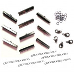 10 gunmetal Bandklemmen 30mm mit Verschluss + Kettchen - Schmuckzubehör Set