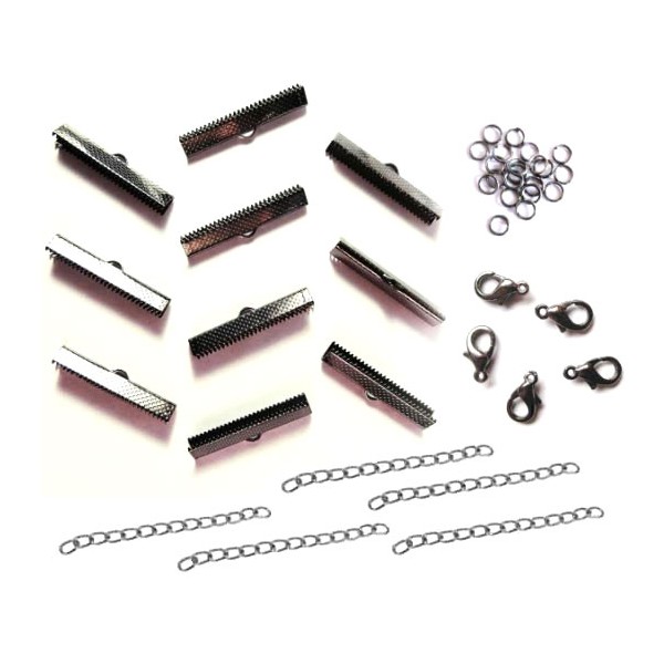 10 gunmetal Bandklemmen 30mm mit Verschluss + Kettchen - Schmuckzubehör Set - Leisure-Beads DIY