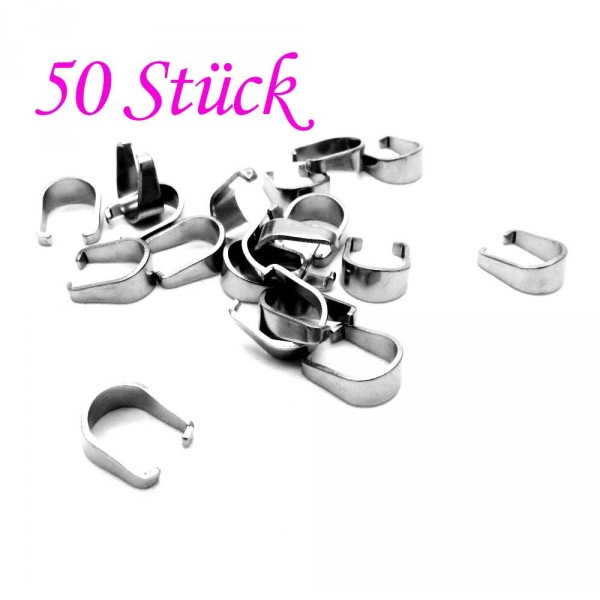 50x Edelstahl Collierschlaufe 9x7x4mm silberfarben Anhängerhaken silberfarben - Schmuckzubehör Collierschlaufe - Leisure-Beads DIY
