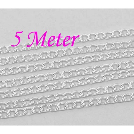 Leisure-Beads - 5m hellsilberfarbene Gliederkette 4x3x0,7mm - Schmuckzubehör