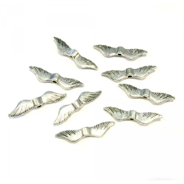 10x silberfarbene Engelsflügel 23x5mm Metallperlen - Schmuckzubehör Metallperlen - Leisure-Beads DIY