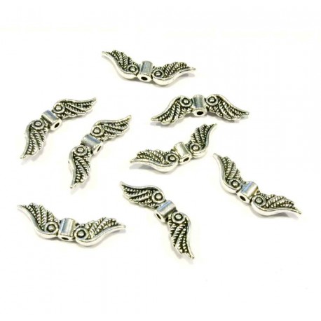 Leisure-Beads - 2x silberfarbene Engelsflügel 23x7mm Metallperlen - Schmuckzubehör Metallperlen