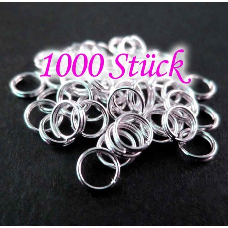 Leisure-Beads - 1000 hellsilberfarbene Spaltringe 6mm rund Spaltring - Schmuckzubehör Spaltring