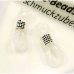 2x weiß hellsilberfarbene Brillenketten Verbinder 20x6mm aus Gummi - Schmuckzubehör