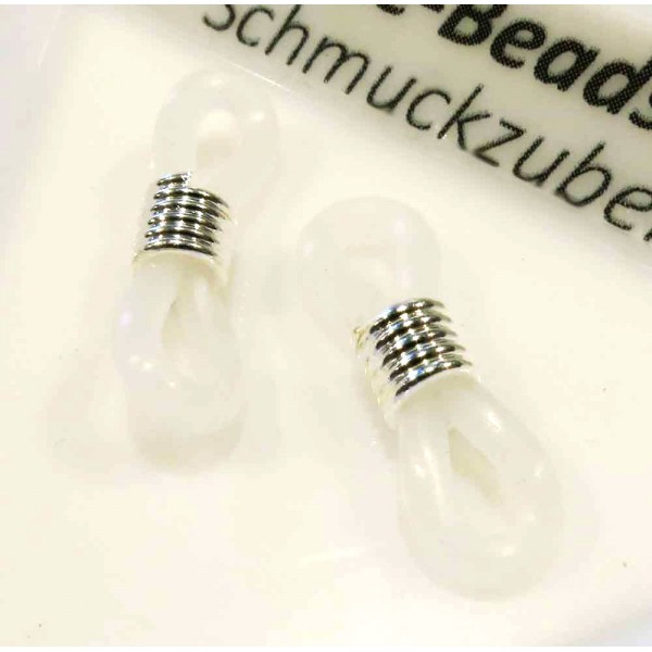 2x weiß hellsilberfarbene Brillenketten Verbinder 20x6mm aus Gummi - Schmuckzubehör - Leisure-Beads DIY