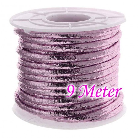 Leisure-Beads - 9m rosa metallic PU Lederband 3x2mm Kunstleder - Schmuckzubehör