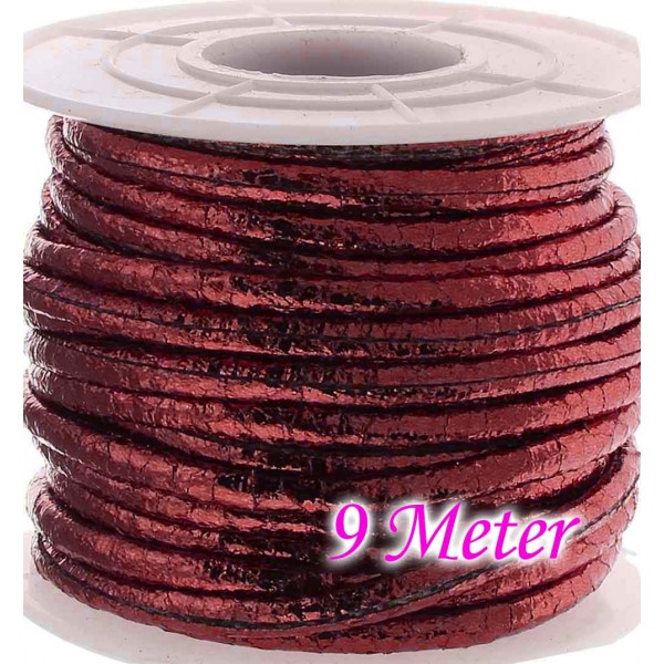 9m rot metallic PU Lederband 3x2mm Kunstleder - Schmuckzubehör - Leisure-Beads DIY