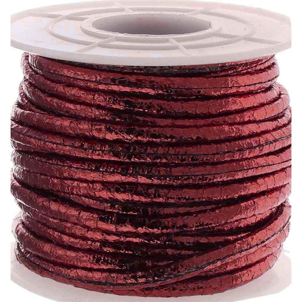 1m rot metallic PU Lederband 3x2mm Kunstleder - Schmuckzubehör - Leisure-Beads DIY