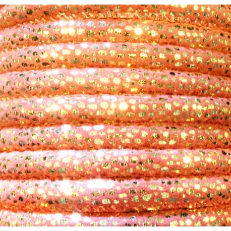 Leisure-Beads - 1m hellrotes Kunstlederband 7x4,5mm mit goldfarben Glitzerpunkten - Schmuckzubehör