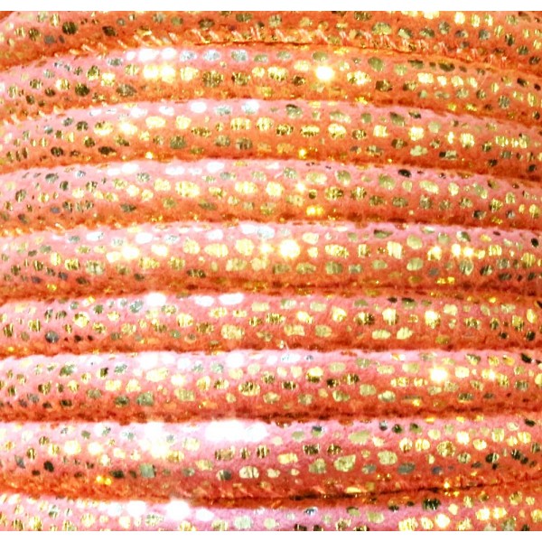 1m hellrotes Kunstlederband 7x4,5mm mit goldfarben Glitzerpunkten - Schmuckzubehör - Leisure-Beads DIY
