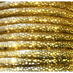 1m braunes Kunstlederband 7x4,5mm mit goldfarben Glitzerpunkten - Schmuckzubehör