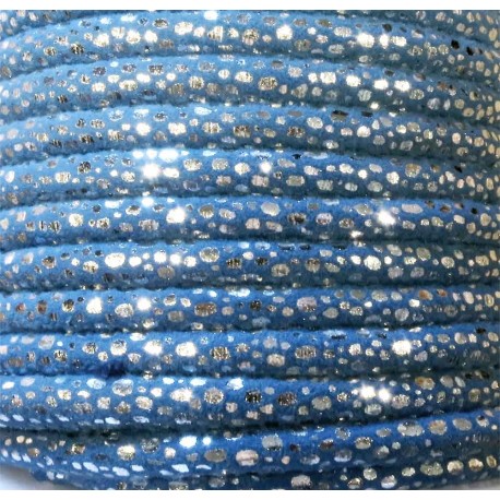 Leisure-Beads - 1m blaues Kunstlederband 7x4,5mm mit silberfarbenen Glitzerpunkten - Schmuckzubehör