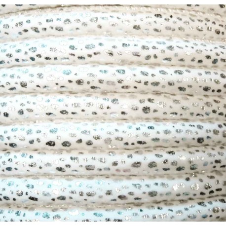 Leisure-Beads - 1m weißes Kunstlederband 7x4,5mm mit silberfarbenen Glitzerpunkten - Schmuckzubehör