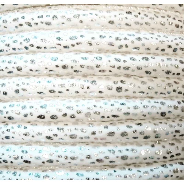 1m weißes Kunstlederband 7x4,5mm mit silberfarbenen Glitzerpunkten - Schmuckzubehör - Leisure-Beads DIY