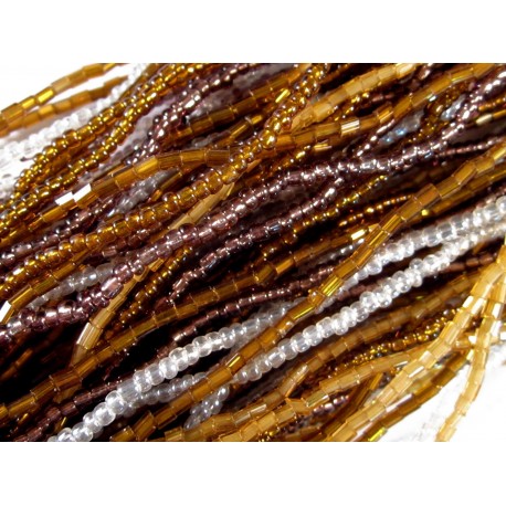 Leisure-Beads - 85g Mix aus braunen und weissen Rocailles und Stiftperlen Strängen - Schmuckzubehör Rocailles