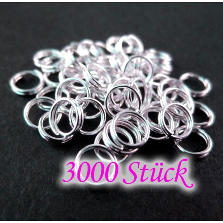 Leisure-Beads - 3000 hellsilberfarbene Spaltringe 6mm Doppelringe - Schmuckzubehör Spaltring