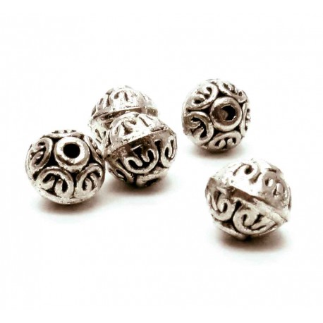 Leisure-Beads - 5x Metallperlen 7x7x6mm silberfarben Kugel Spacer - Schmuckzubehör Metallperle