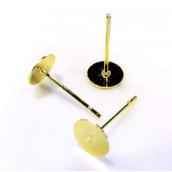20x goldfarben Edelstahl 6mm Ohrstecker zum Bekleben - Schmuckzubehör für Ohrringe - Leisure-Beads DIY