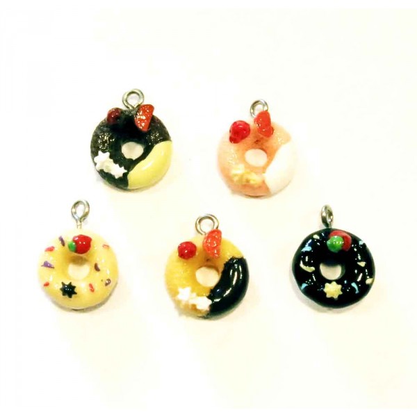 5x bunte Donuts als Schmuckanhänger 18x14mm Kuchen - Schmuckzubehör - Leisure-Beads DIY