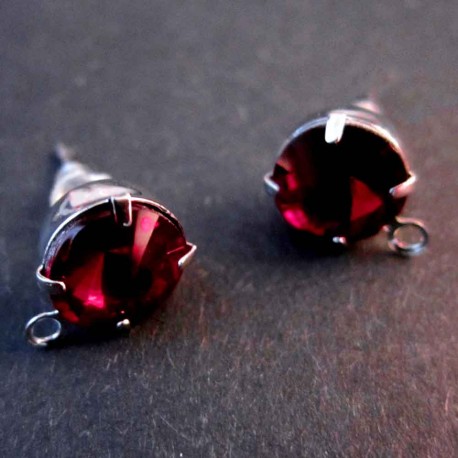 Leisure-Beads - 2x dunkelrote Strass Ohrstecker mit Öse 18x11x8mm Strassstein - Schmuckzubehör Ohrringe basteln