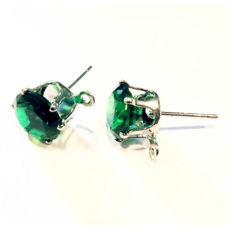 Leisure-Beads - 2x grüne Strass Ohrstecker mit Öse Strassstein 8mm - Schmuckzubehör Ohrringe