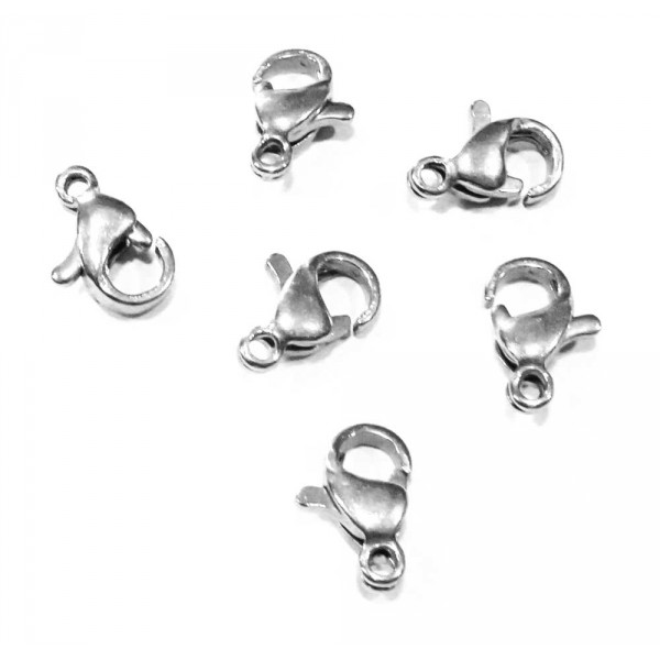 10x Edelstahl Karabinerhaken 10mm glatter silberfarben Verschluss - Schmuckzubehör - Leisure-Beads DIY