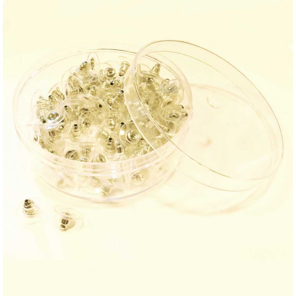 100x silberfarbene Ohrstopper 11x6mm in Box für Ohrstecker - Schmuckzubehör Ohrringe - Leisure-Beads DIY