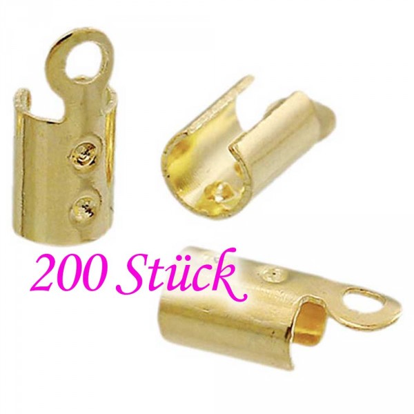 200x goldfarben Endkappe 8x3mm Quetschröhrchen - Schmuckzubehör - Leisure-Beads DIY