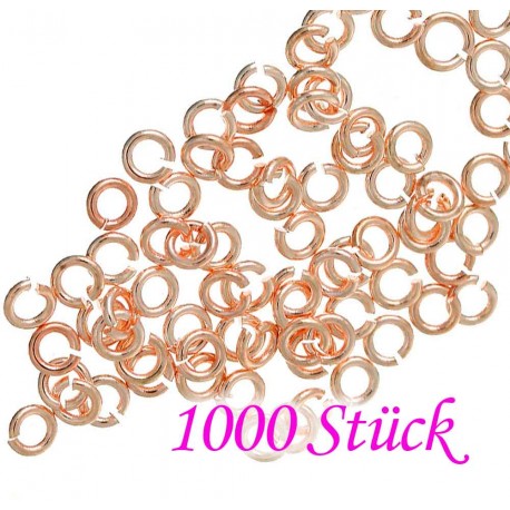 Leisure-Beads - 1000x rosegoldfarben Biegering 3mm x 0,7mm rund Binderinge - Schmuckzubehör