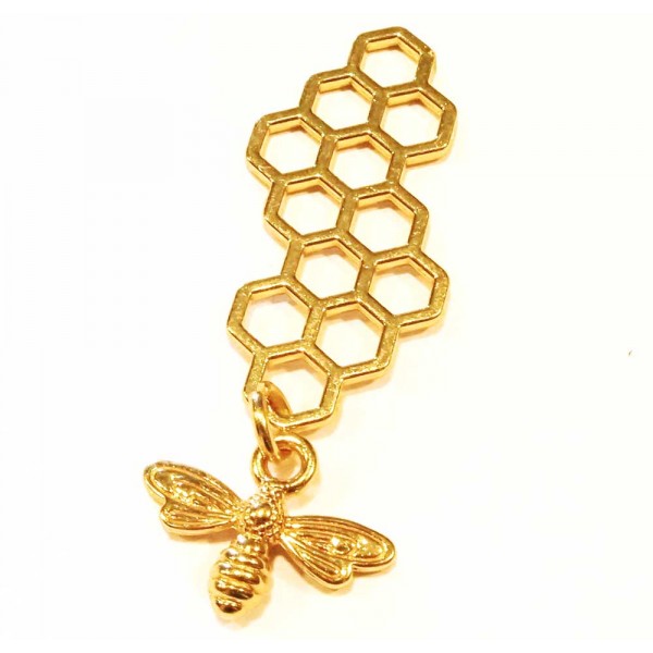 1x goldfarben Bienenwabe 46x16mm Schmuckanhänger - Schmuckzubehör - Leisure-Beads DIY