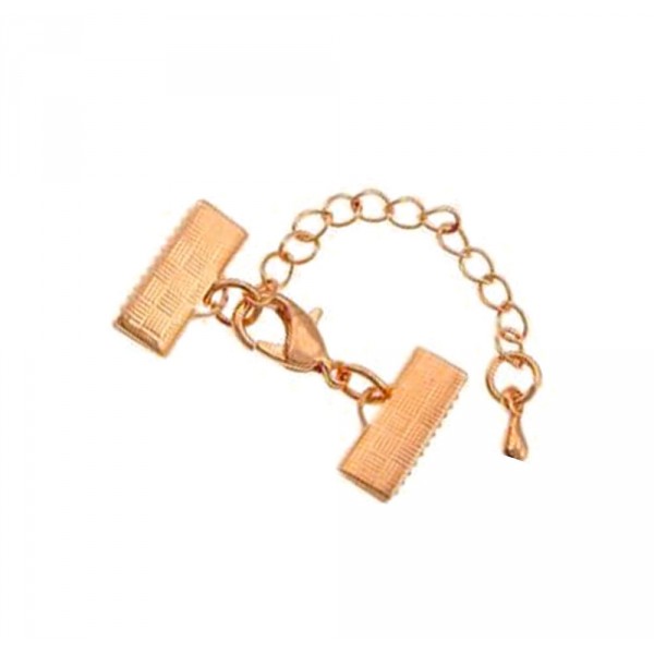 1x 15mm Bandklemme rosegoldfarbener Verschluss mit Karabiner und Kette rosegoldfarben - Schmuckzubehör - Leisure-Beads DIY