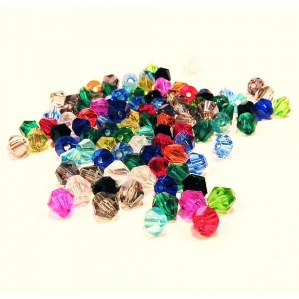 100x 4mm bunte geschliffene Rhomben Glasperlen Perlenmix - buntes Schmuckzubehör - Leisure-Beads DIY