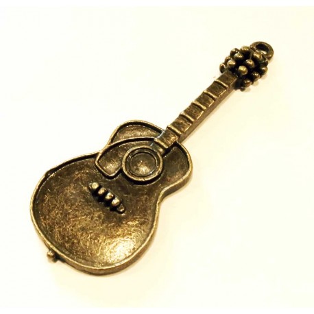 Leisure-Beads - 1x bronzefarben Gitarre 50x18mm 3D Schmuckanhänger - Schmuckzubehör