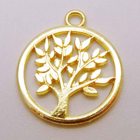 Leisure-Beads - 1x hellgoldfarben Baum Amulett 20x17mm Schmuckanhänger - Schmuckzubehör