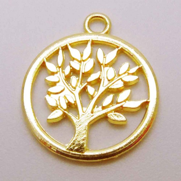1x hellgoldfarben Baum Amulett 20x17mm Schmuckanhänger - Schmuckzubehör - Leisure-Beads DIY