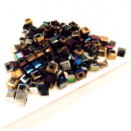 Leisure-Beads - 100x beschichtete 3x3mm Glas Würfelperlen mit geschliffener Kante bunter Perlenmix mit Glanz Cube Perlen - Schmuckzubehör