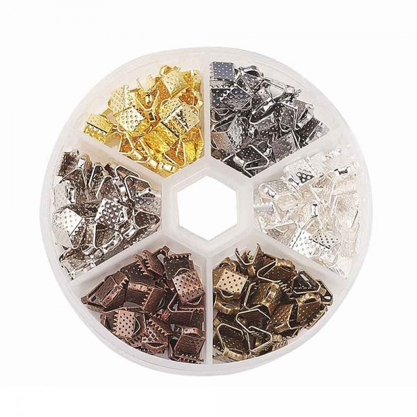 240 Bandklemmen 6mm in 6 verschiedenen Farben - - Schmuckzubehör Set - Leisure-Beads DIY